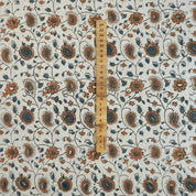 Hand Block Print  Brown Floral Cotton Linen Fabric - Rakhi Bel