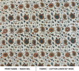 Hand Block Print  Brown Floral Cotton Linen Fabric - Rakhi Bel