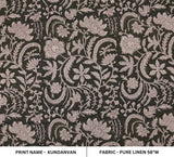 Handcrafted Block Print Brown Floral Pure Linen Fabric - Kundanvan