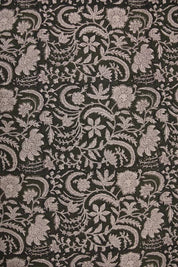 Handcrafted Block Print Brown Floral Pure Linen Fabric - Kundanvan