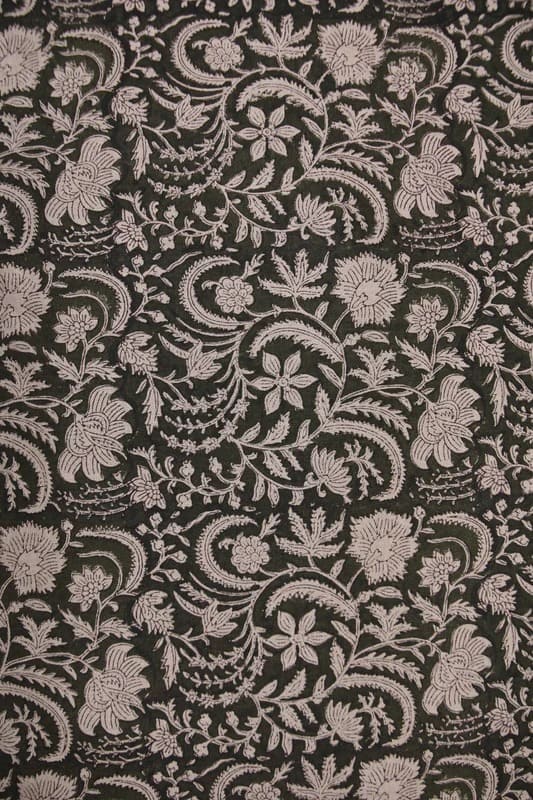 Handcrafted Block Print Brown Floral Pure Linen Fabric - Kundanvan