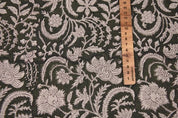 Handcrafted Block Print Brown Floral Pure Linen Fabric - Kundanvan