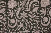 Handcrafted Block Print Brown Floral Pure Linen Fabric - Kundanvan