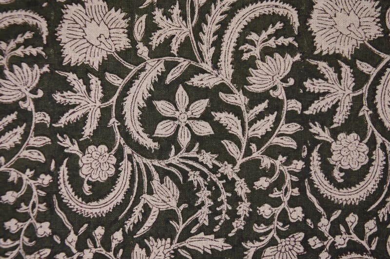 Handcrafted Block Print Brown Floral Pure Linen Fabric - Kundanvan