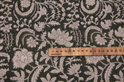 Handcrafted Block Print Brown Floral Pure Linen Fabric - Kundanvan