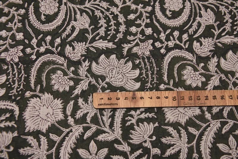 Handcrafted Block Print Brown Floral Pure Linen Fabric - Kundanvan