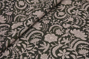 Handcrafted Block Print Brown Floral Pure Linen Fabric - Kundanvan