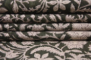 Handcrafted Block Print Brown Floral Pure Linen Fabric - Kundanvan