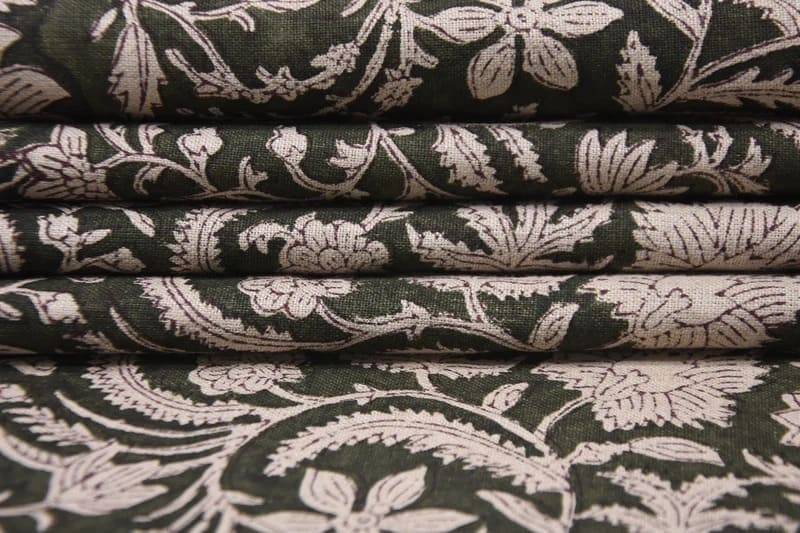 Handcrafted Block Print Brown Floral Pure Linen Fabric - Kundanvan