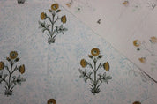 Handcrafted Block Print Grey Floral Thick cotton Fabric - Kishori Flower