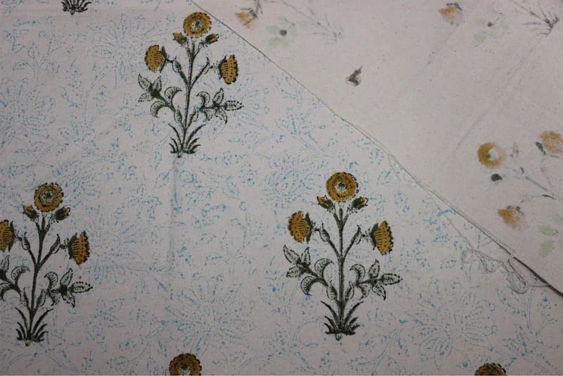 Handcrafted Block Print Grey Floral Thick cotton Fabric - Kishori Flower