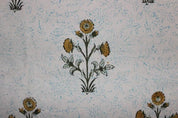 Handcrafted Block Print Grey Floral Thick cotton Fabric - Kishori Flower