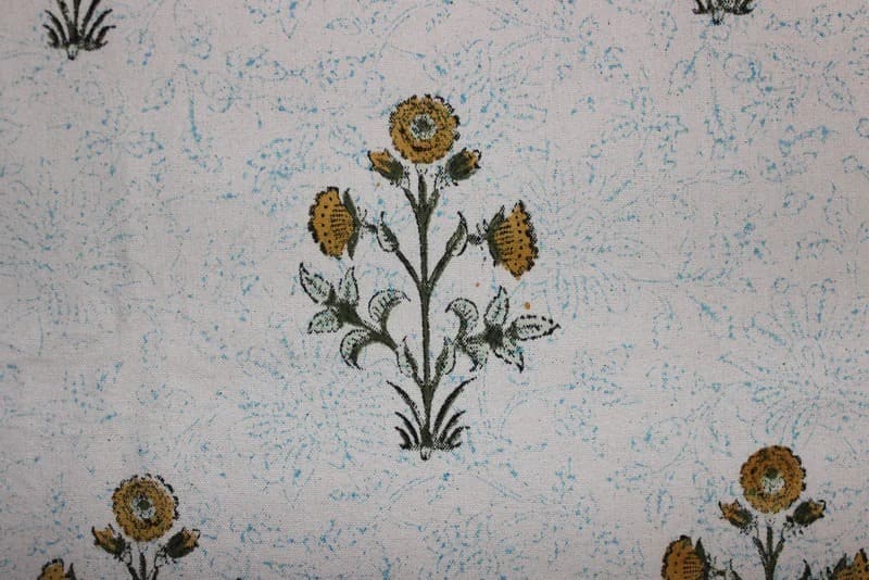 Handcrafted Block Print Grey Floral Thick cotton Fabric - Kishori Flower