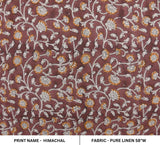 Handmade Block Printed Brown Floral Pure Linen Fabric - Himachal