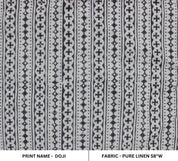 Handmade Block Printed Grey & Black Floral Pure Linen Fabric – DOJI