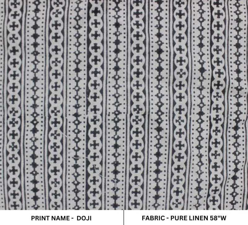 Handmade Block Printed Grey & Black Floral Pure Linen Fabric – DOJI