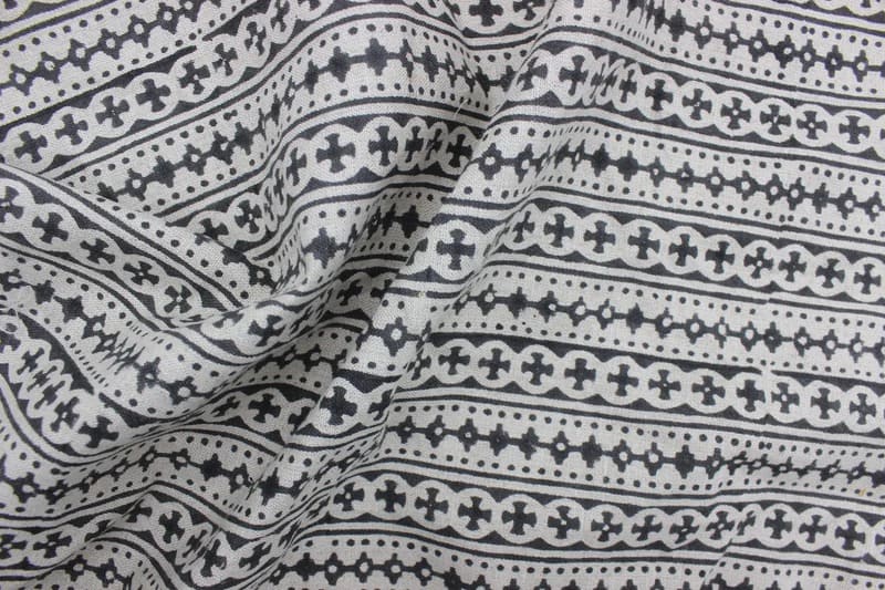Handmade Block Printed Grey & Black Floral Pure Linen Fabric – DOJI