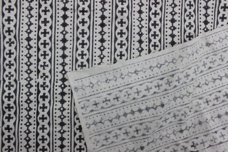Handmade Block Printed Grey & Black Floral Pure Linen Fabric – DOJI