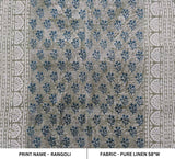 Handmade textile Block Print Grey & Navy Blue Pure Linen Fabric- Rangoli
