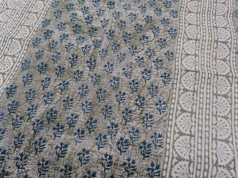 Handmade textile Block Print Grey & Navy Blue Pure Linen Fabric- Rangoli