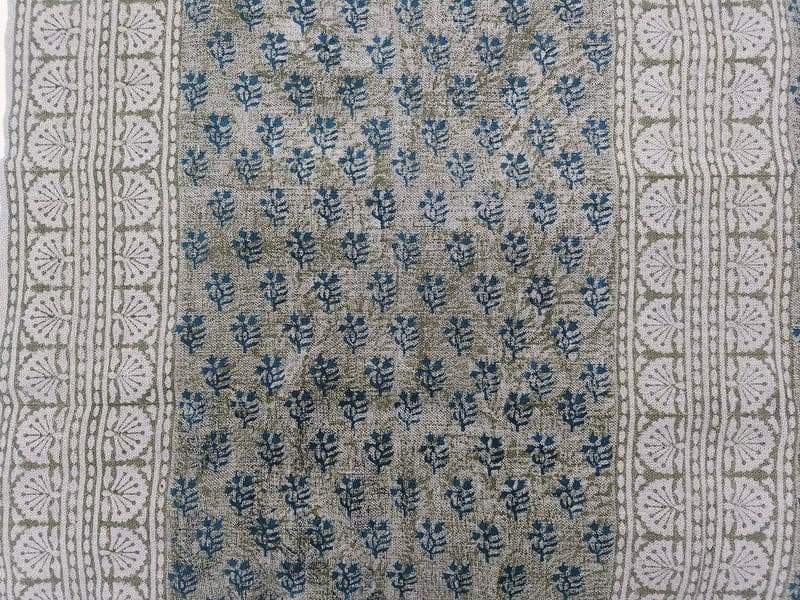 Handmade textile Block Print Grey & Navy Blue Pure Linen Fabric- Rangoli