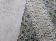 Handmade textile Block Print Grey & Navy Blue Pure Linen Fabric- Rangoli