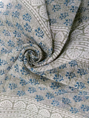 Handmade textile Block Print Grey & Navy Blue Pure Linen Fabric- Rangoli