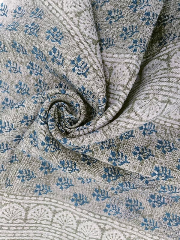 Handmade textile Block Print Grey & Navy Blue Pure Linen Fabric- Rangoli