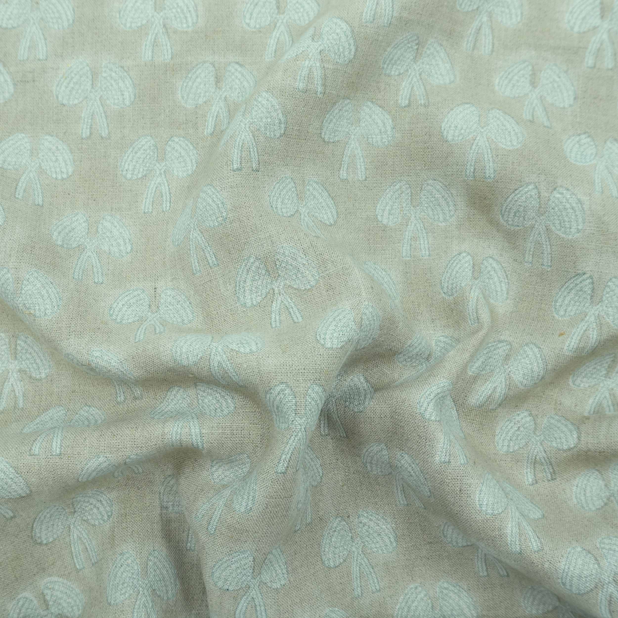 Handmade Mushroom Print Gray Floral Linen Upholstery Fabric