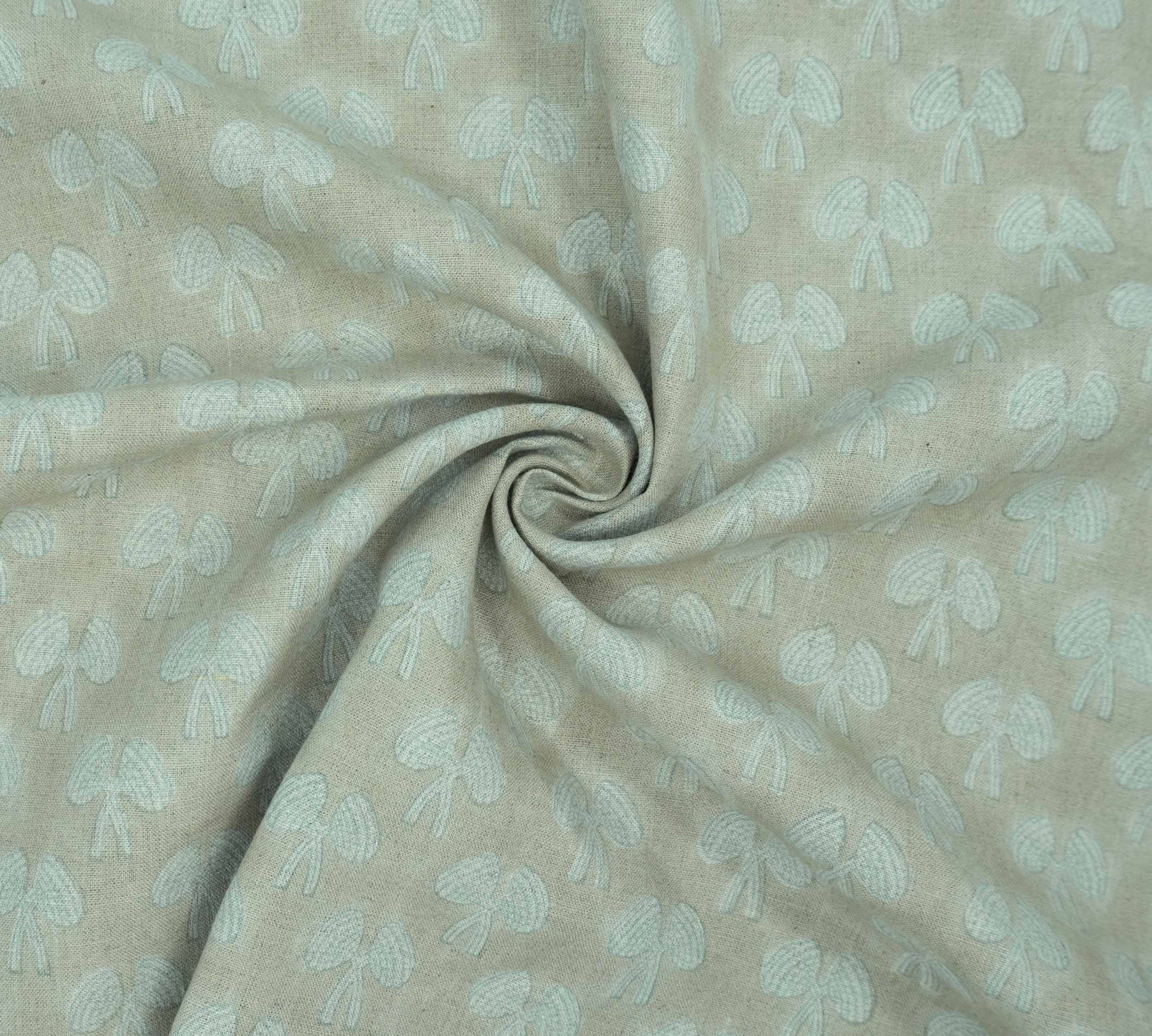 Handmade Mushroom Print Gray Floral Linen Upholstery Fabric