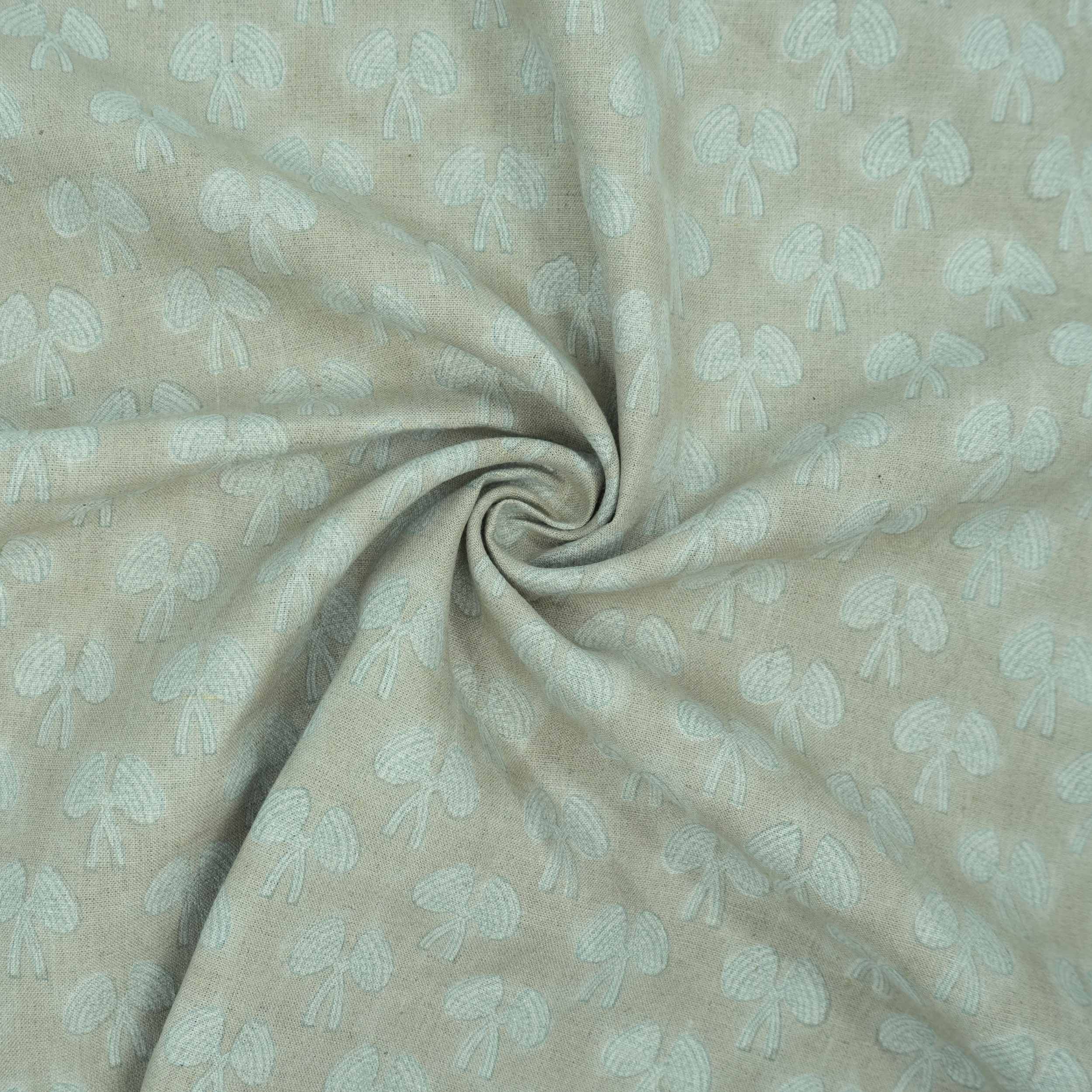 Handmade Mushroom Print Gray Floral Linen Upholstery Fabric