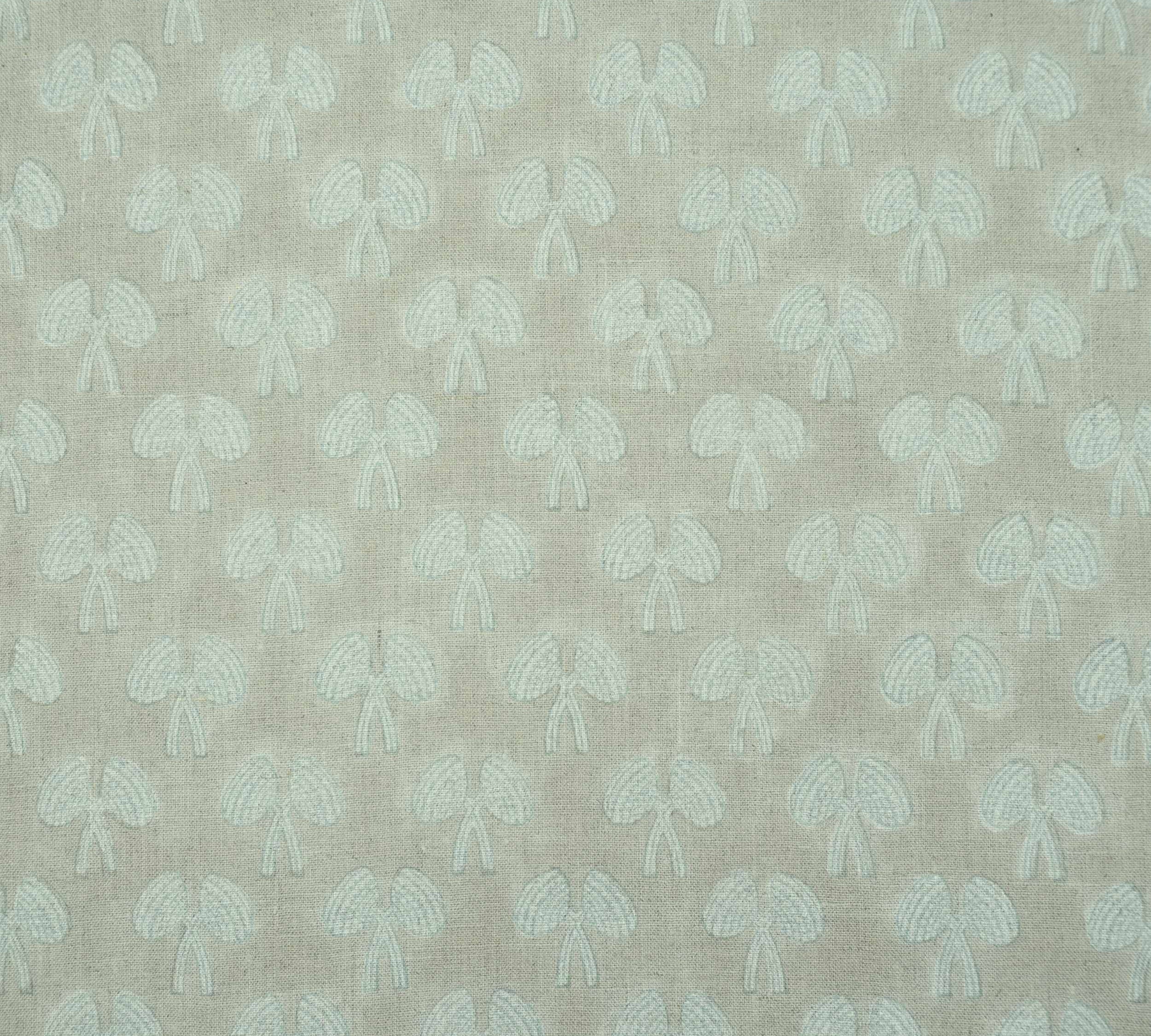 Handmade Mushroom Print Gray Floral Linen Upholstery Fabric