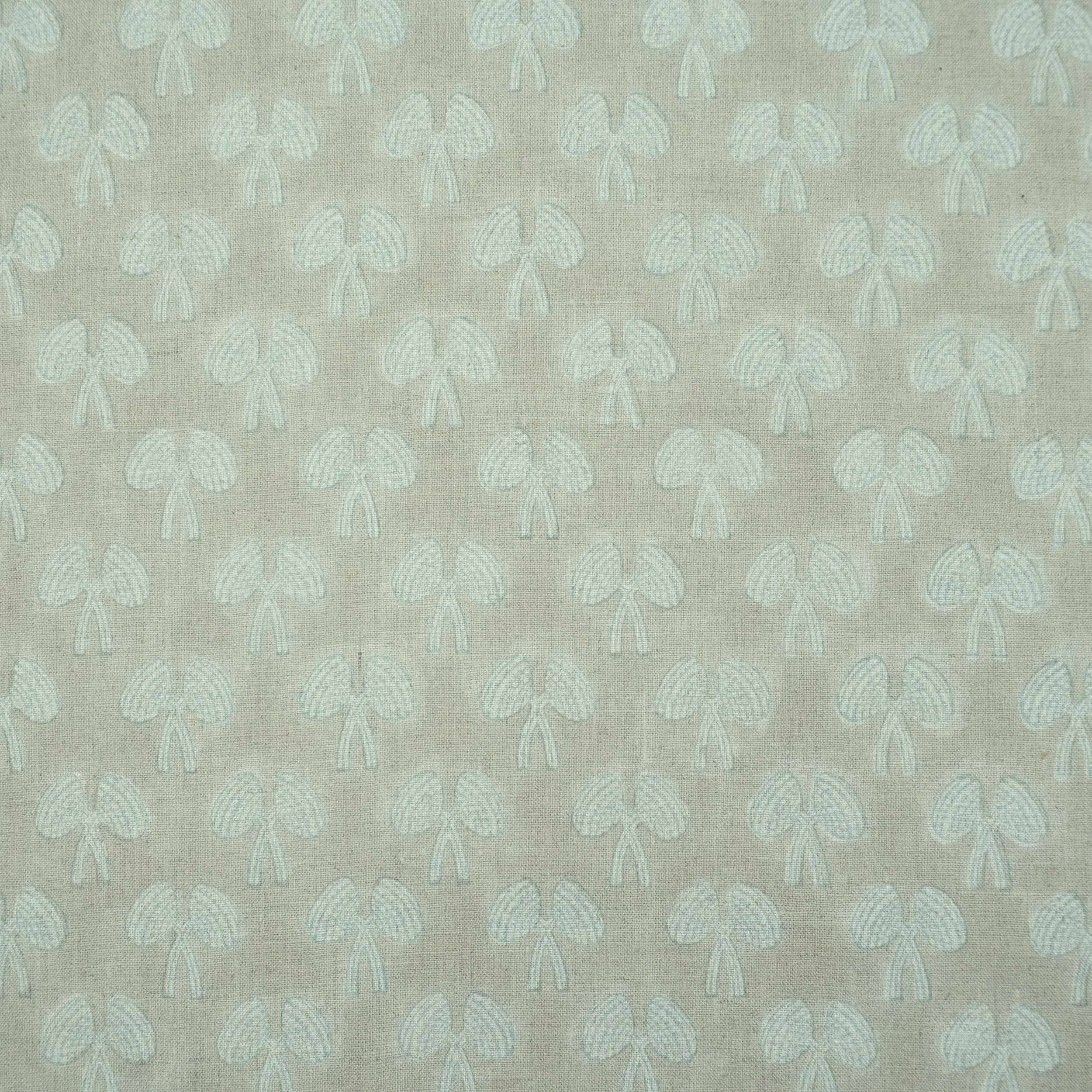 Handmade Mushroom Print Gray Floral Linen Upholstery Fabric