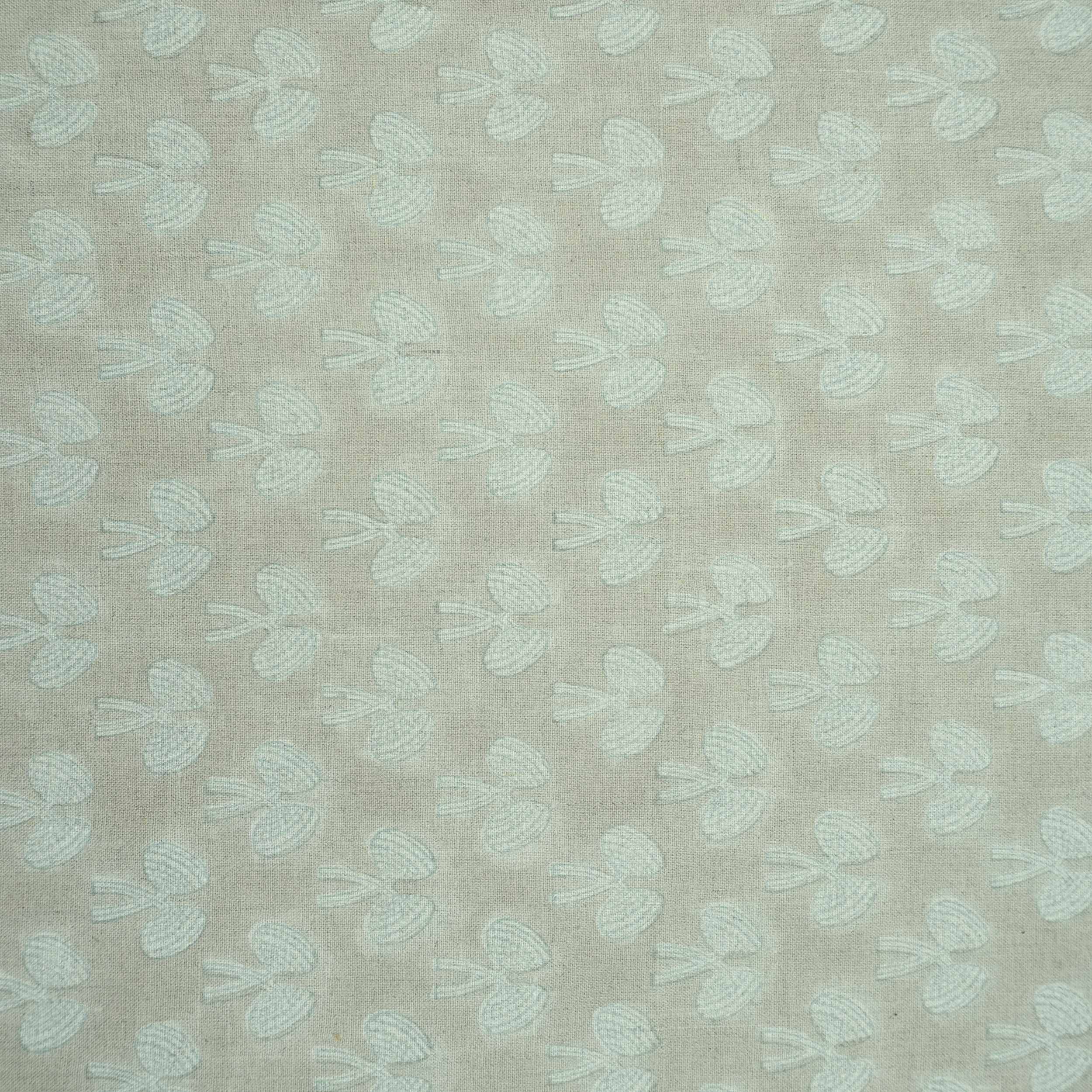 Handmade Mushroom Print Gray Floral Linen Upholstery Fabric