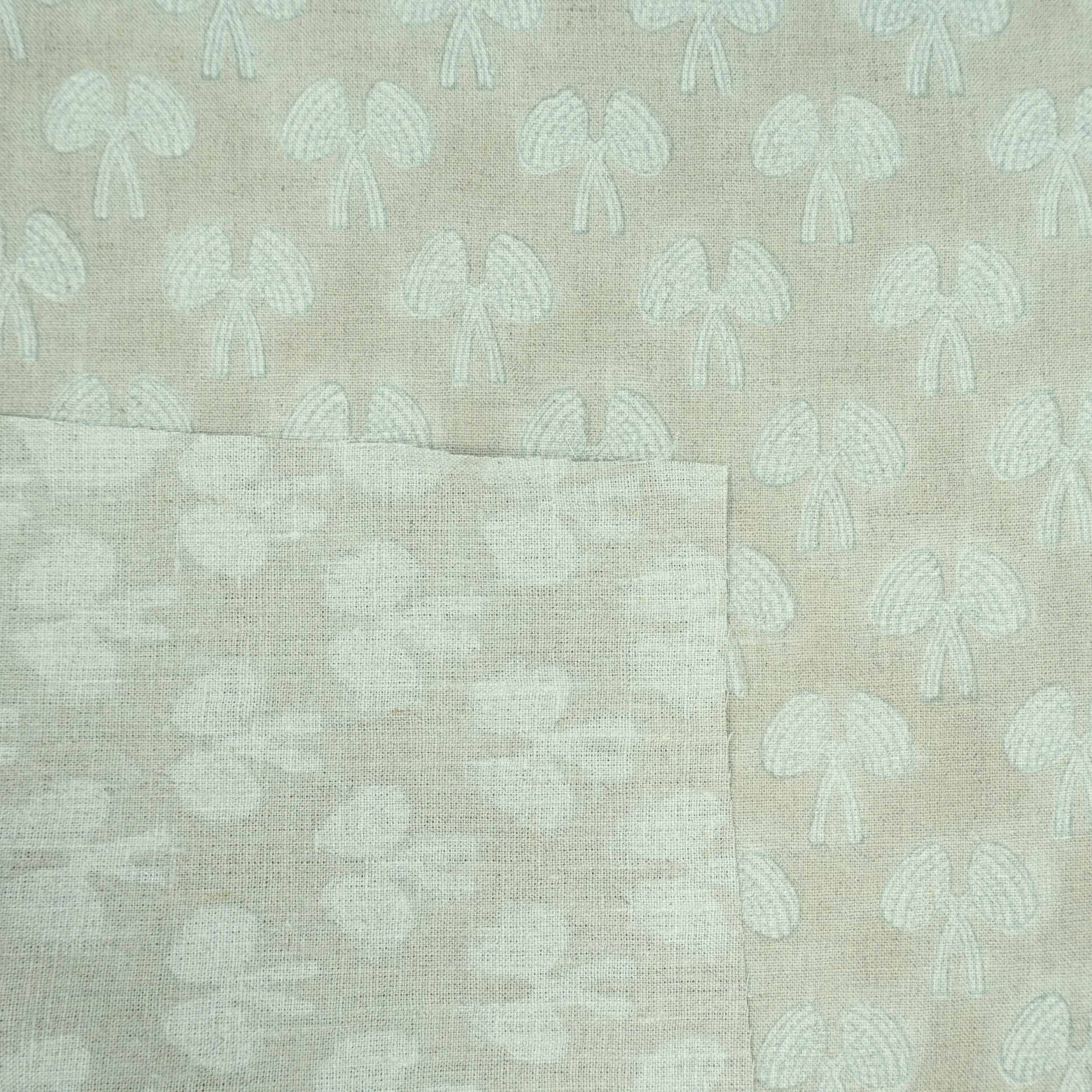 Handmade Mushroom Print Gray Floral Linen Upholstery Fabric