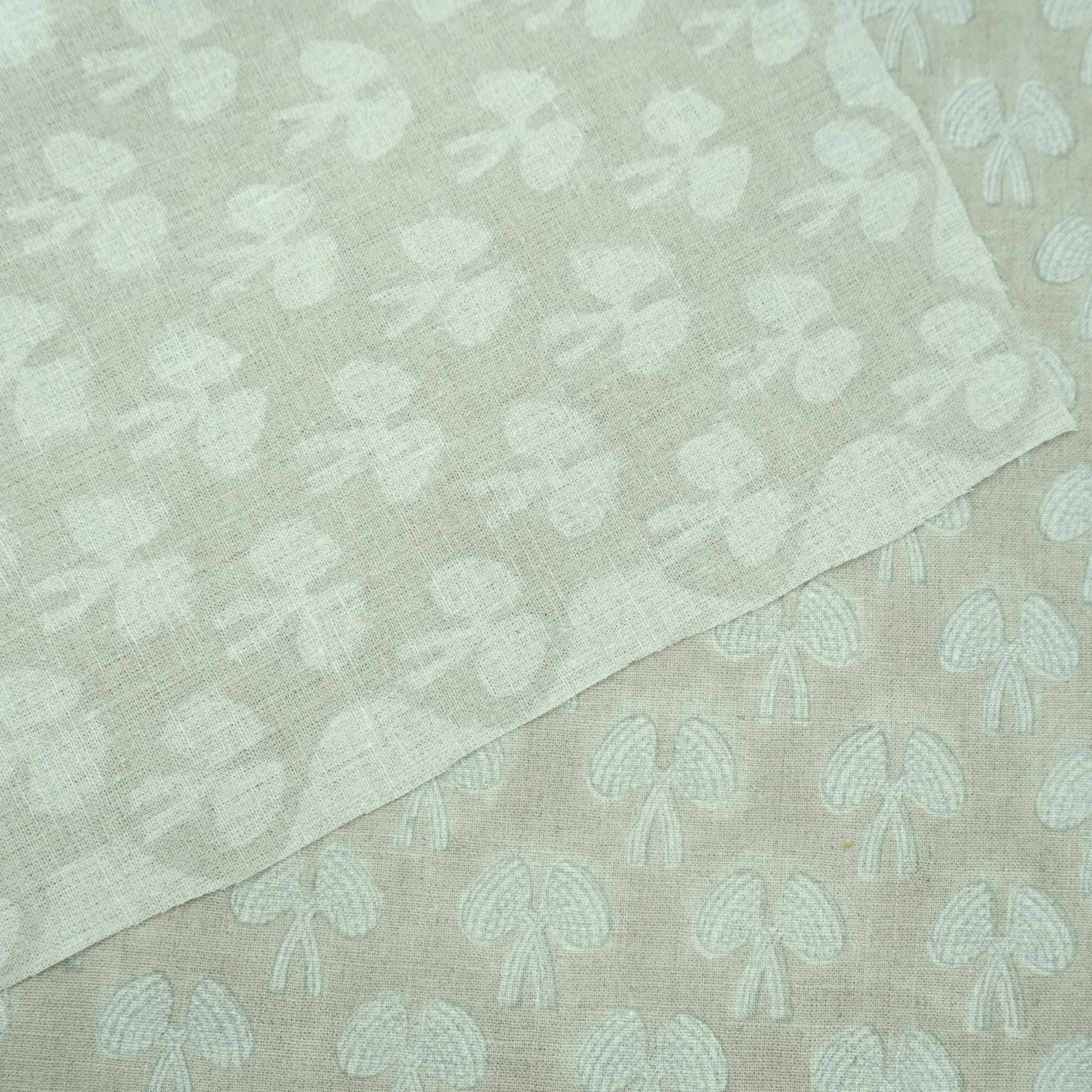 Handmade Mushroom Print Gray Floral Linen Upholstery Fabric