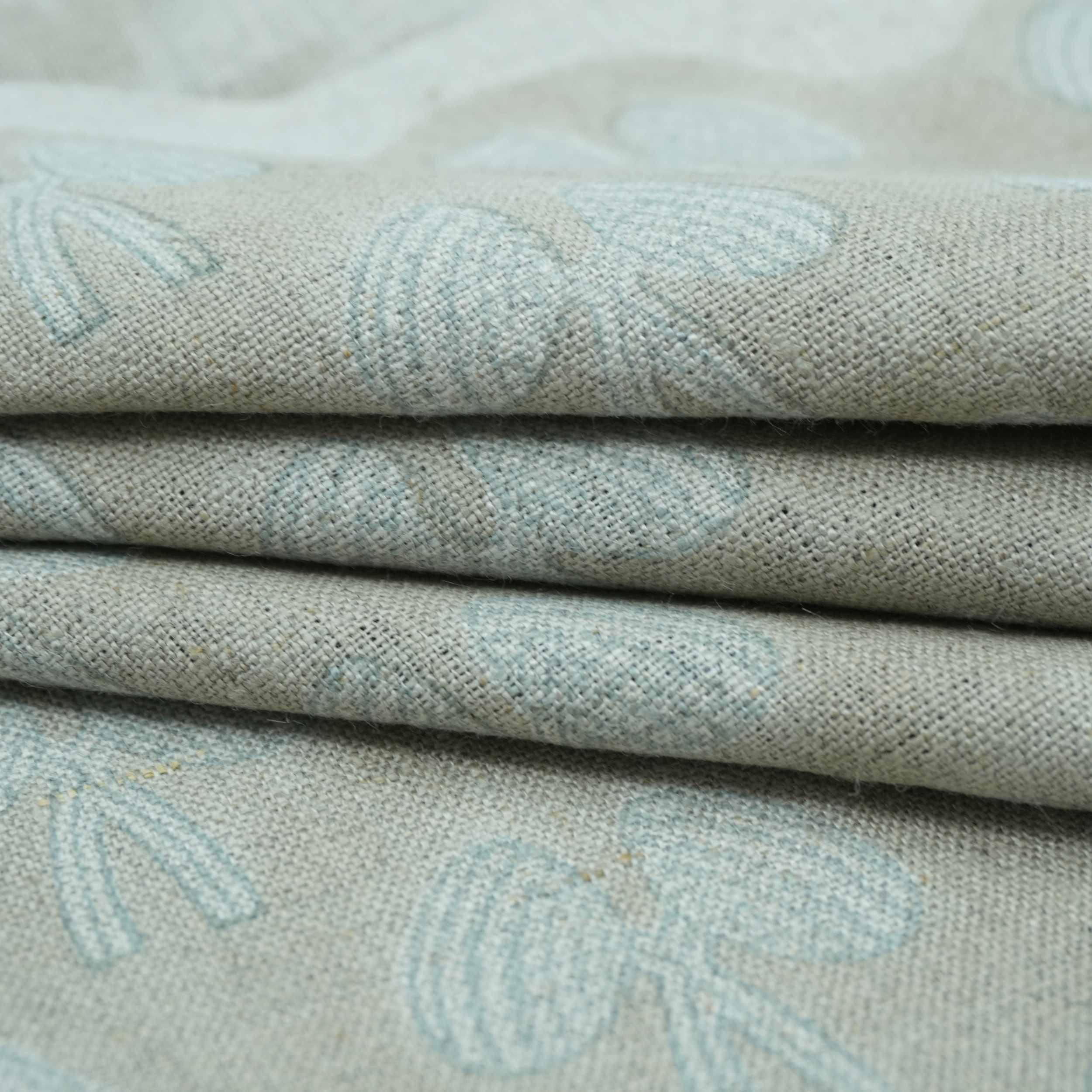 Handmade Mushroom Print Gray Floral Linen Upholstery Fabric