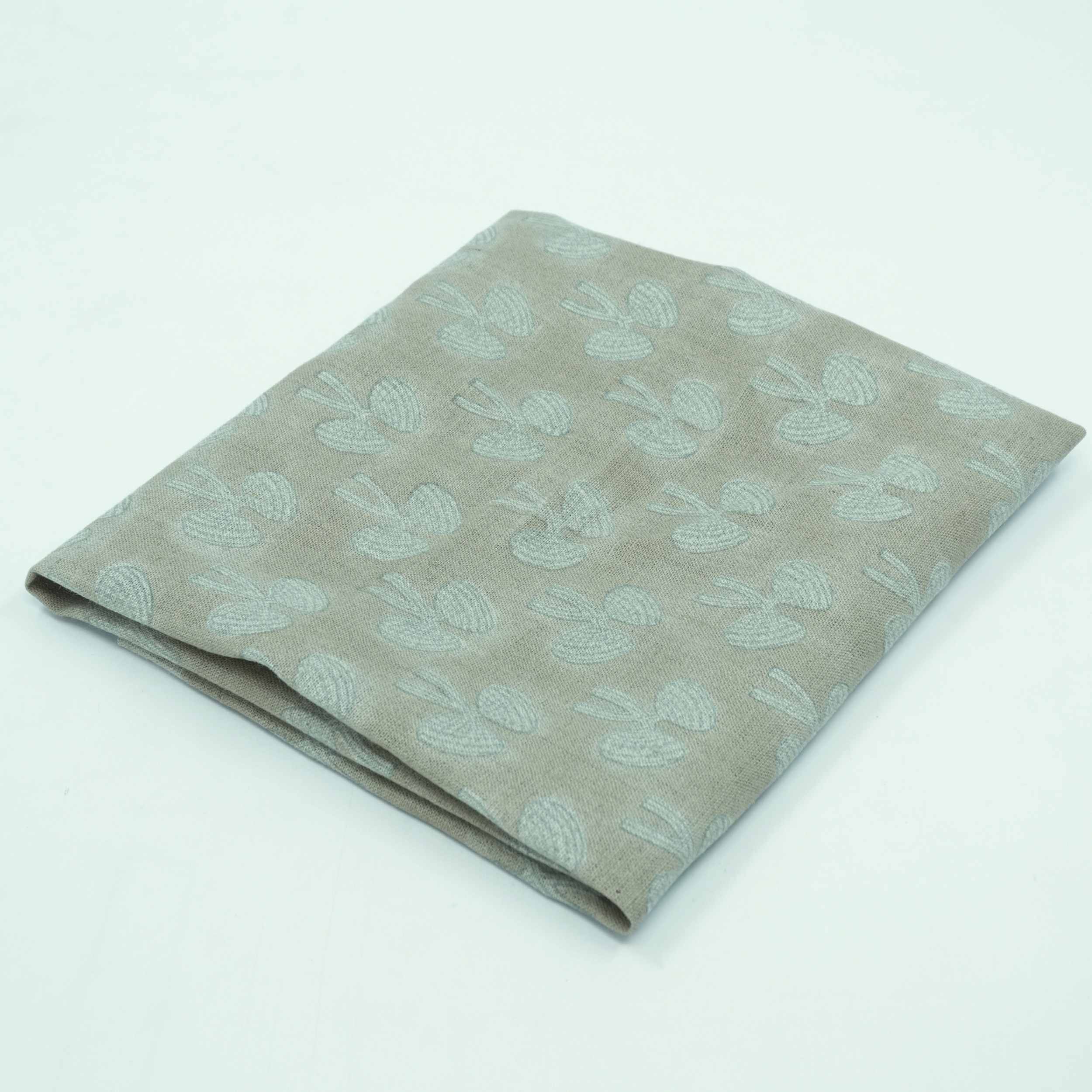 Handmade Mushroom Print Gray Floral Linen Upholstery Fabric