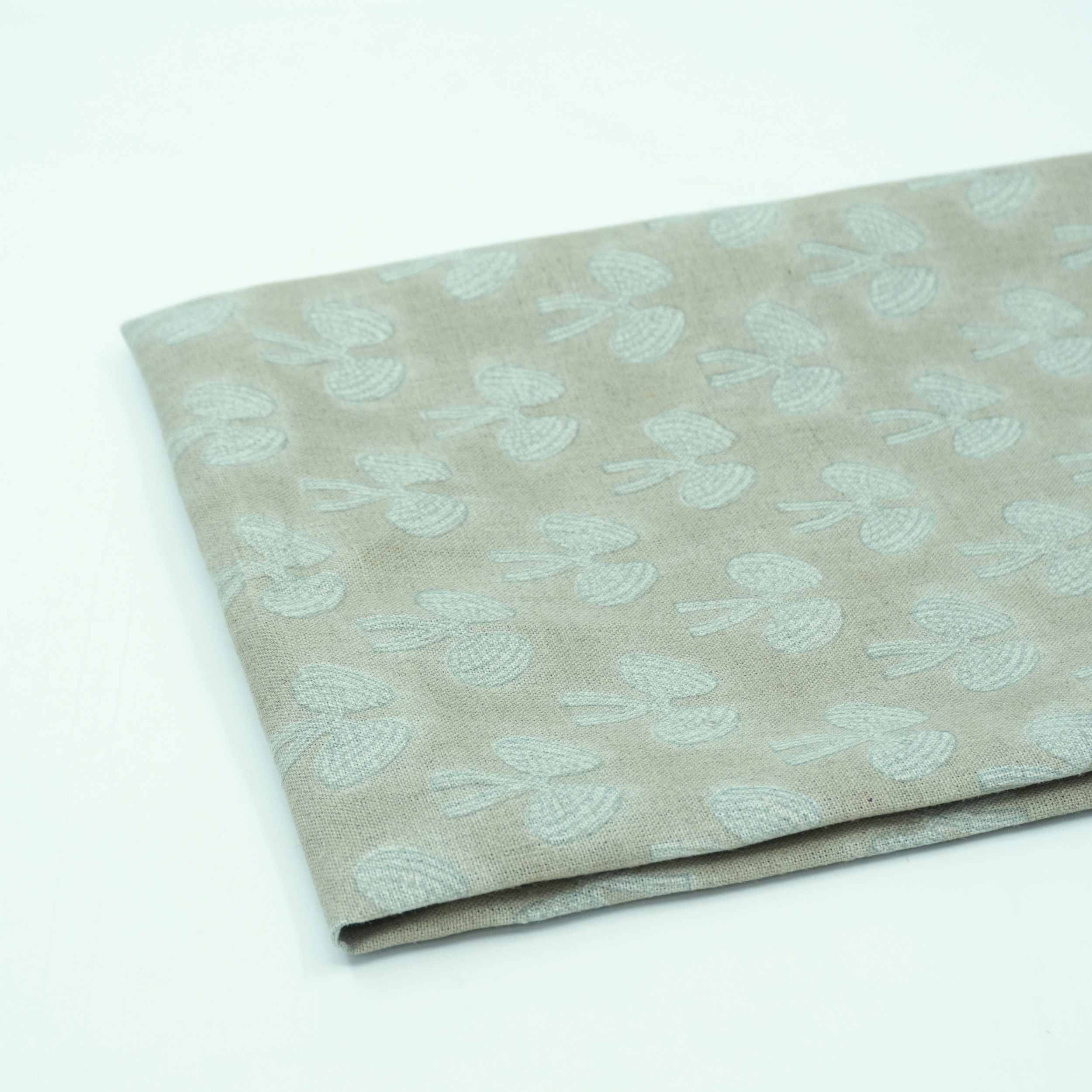Handmade Mushroom Print Gray Floral Linen Upholstery Fabric