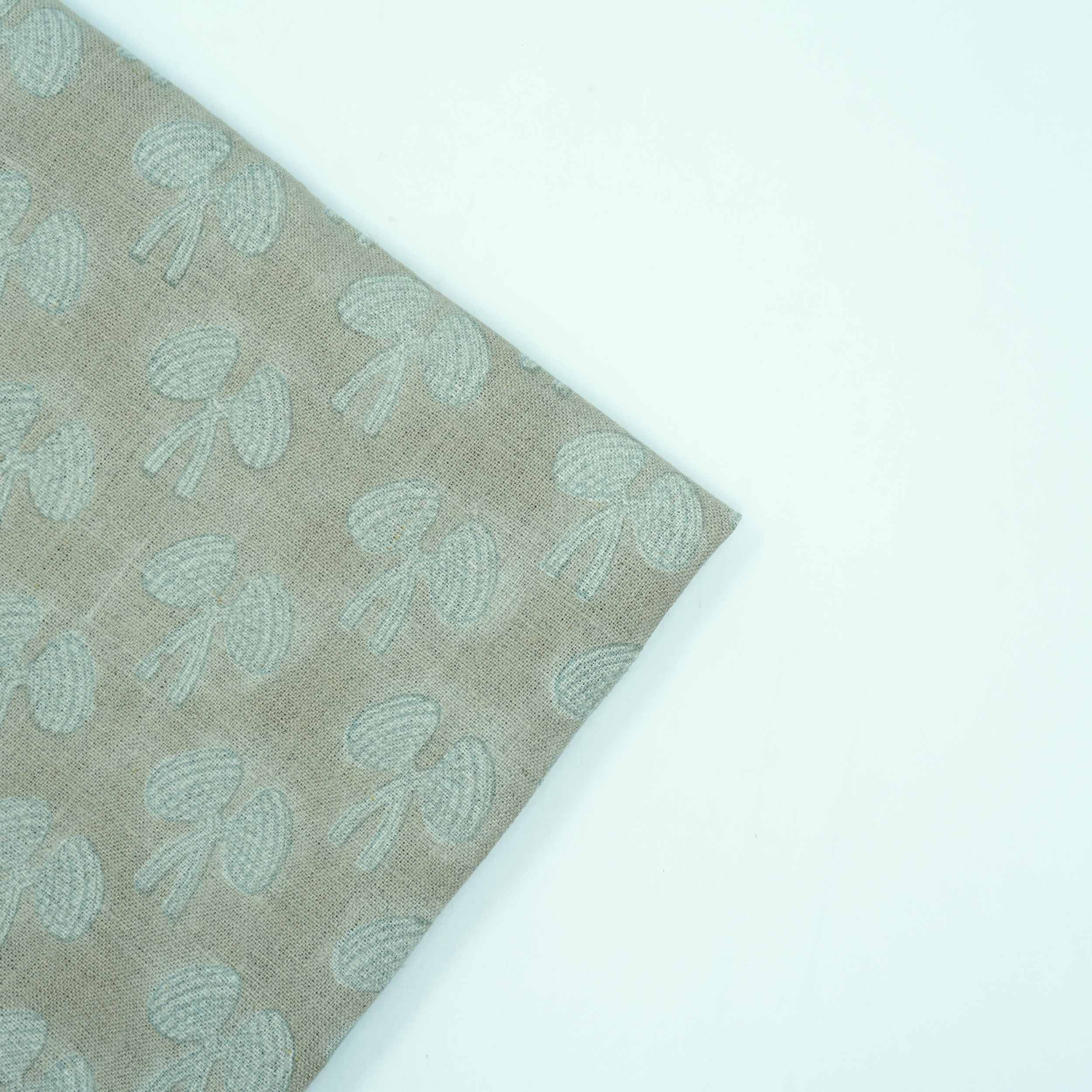 Handmade Mushroom Print Gray Floral Linen Upholstery Fabric