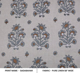 American Indian Block Print Gray Pure Linen Fabric - Sadabahar