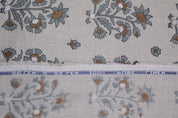 American Indian Block Print Gray Pure Linen Fabric - Sadabahar