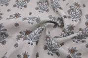 American Indian Block Print Gray Pure Linen Fabric - Sadabahar