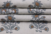 American Indian Block Print Gray Pure Linen Fabric - Sadabahar