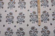 American Indian Block Print Gray Pure Linen Fabric - Sadabahar