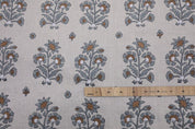 American Indian Block Print Gray Pure Linen Fabric - Sadabahar