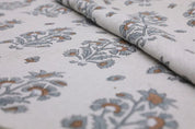 American Indian Block Print Gray Pure Linen Fabric - Sadabahar