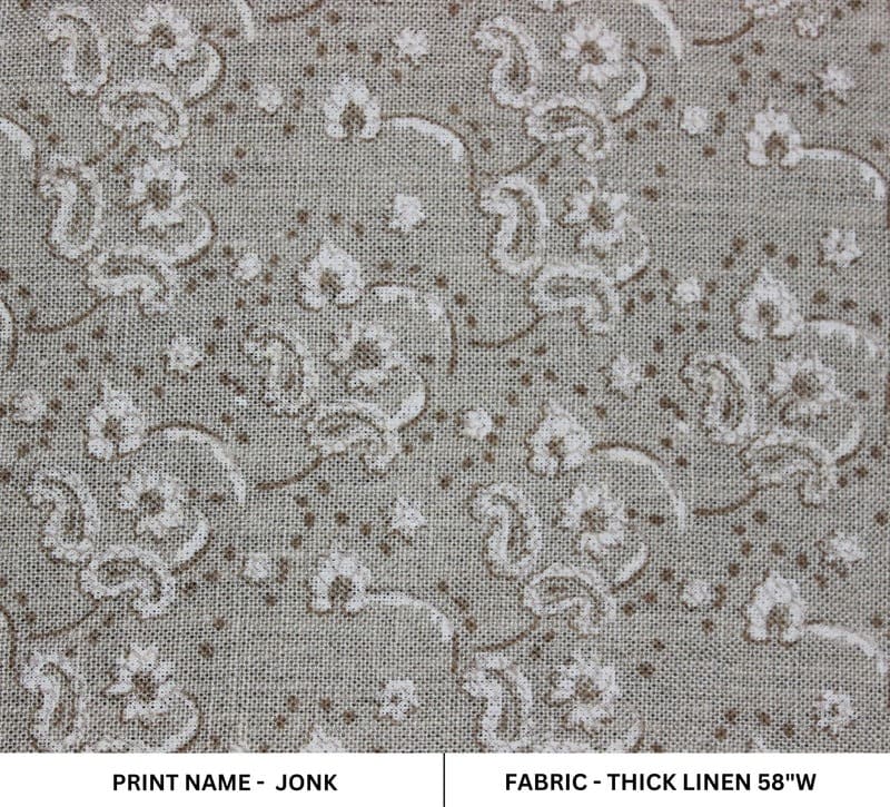 Artisanal Hand Block Print Grey Floral Thick Linen Fabric - Jonk
