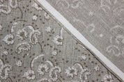 Artisanal Hand Block Print Grey Floral Thick Linen Fabric - Jonk