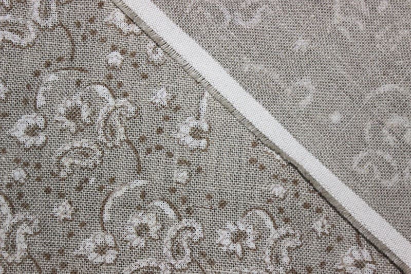 Artisanal Hand Block Print Grey Floral Thick Linen Fabric - Jonk